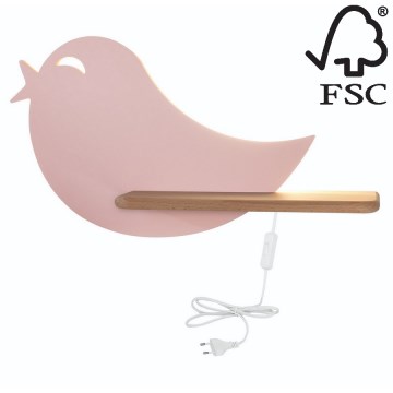Iluminação de parede de criança LED com uma prateleira BIRD LED/5W/230V rosa/madeira