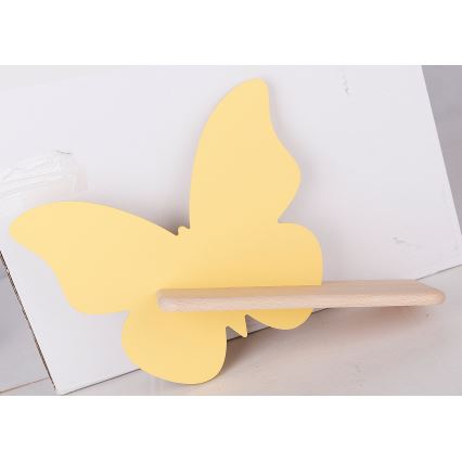 Iluminação de parede de criança LED com uma prateleira BUTTERFLY LED/5W/230V amarela/madeira