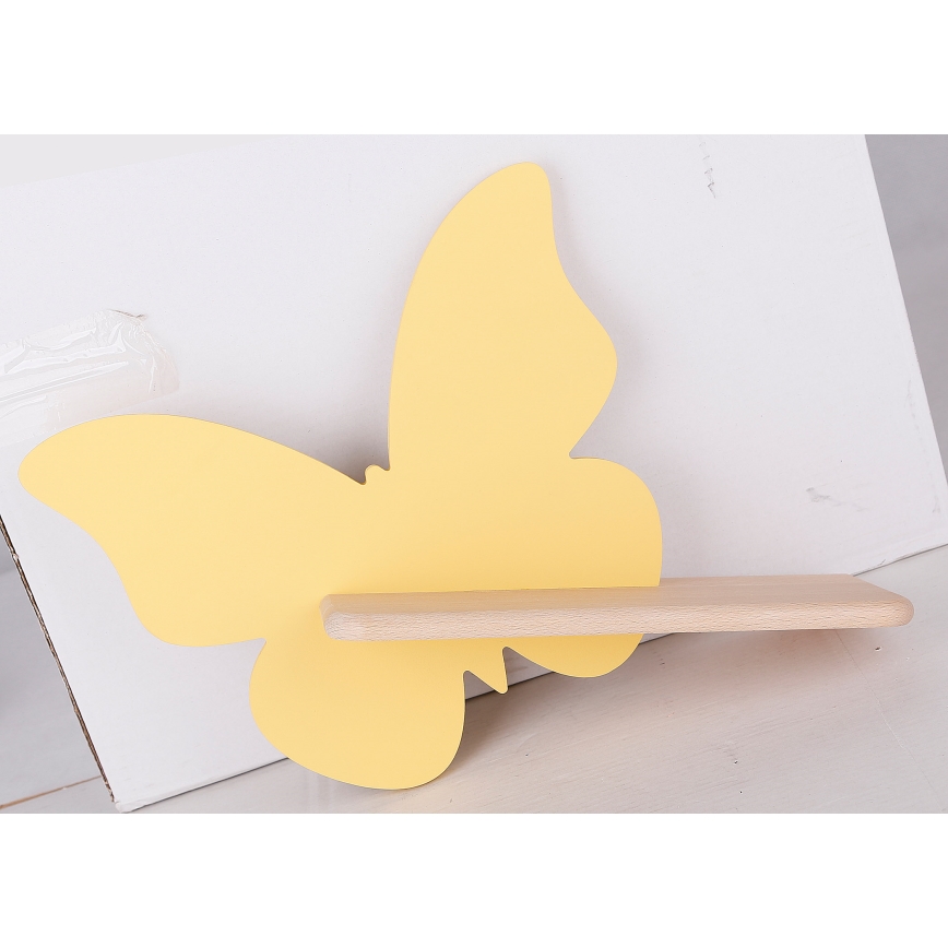 Iluminação de parede de criança LED com uma prateleira BUTTERFLY LED/5W/230V amarela/madeira
