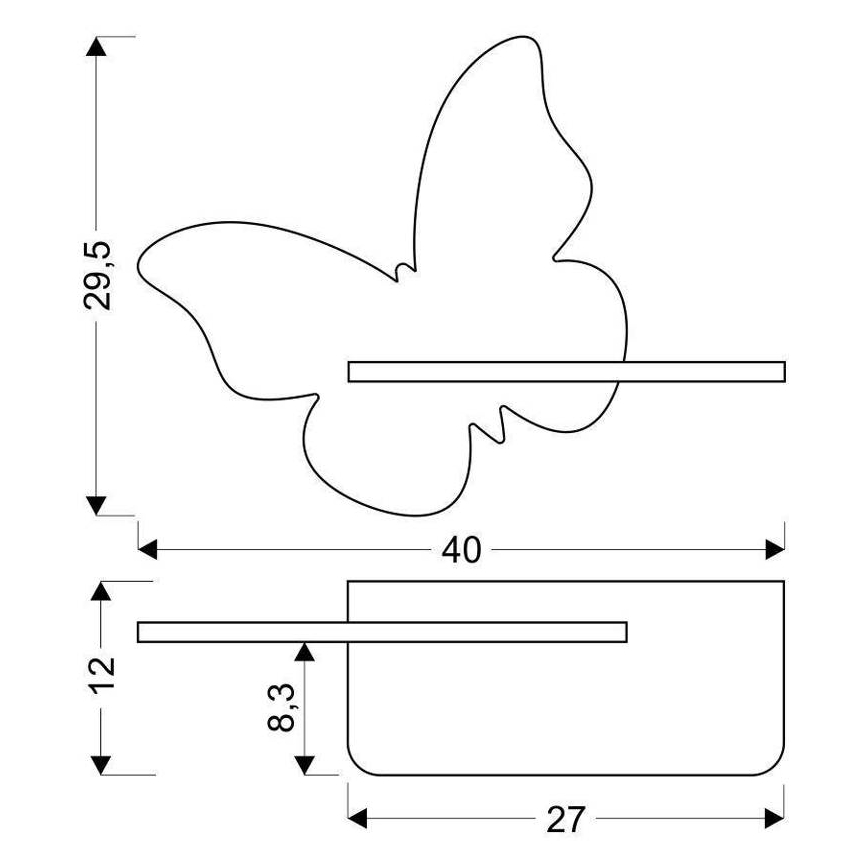 Iluminação de parede de criança LED com uma prateleira BUTTERFLY LED/5W/230V amarela/madeira