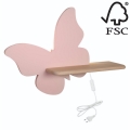 Iluminação de parede de criança LED com uma prateleira BUTTERFLY LED/5W/230V rosa/madeira