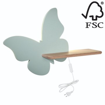Iluminação de parede de criança LED com uma prateleira BUTTERFLY LED/5W/230V verde/madeira