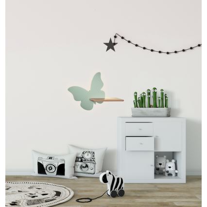 Iluminação de parede de criança LED com uma prateleira BUTTERFLY LED/5W/230V verde/madeira