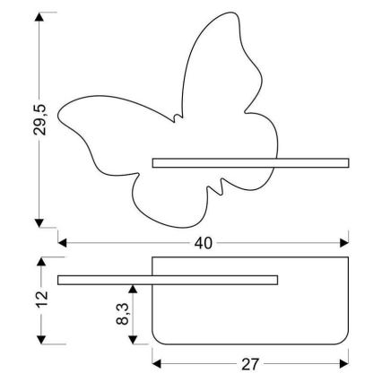 Iluminação de parede de criança LED com uma prateleira BUTTERFLY LED/5W/230V verde/madeira