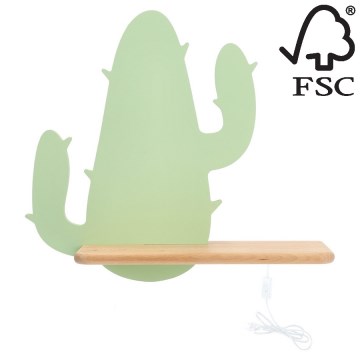 Iluminação de parede de criança LED com uma prateleira CACTUS LED/4W/230V verde/madeira