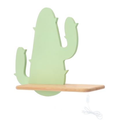 Iluminação de parede de criança LED com uma prateleira CACTUS LED/4W/230V verde/madeira