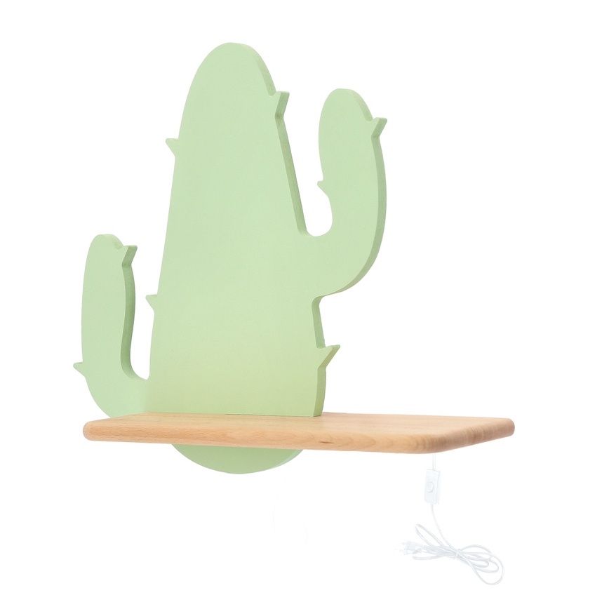 Iluminação de parede de criança LED com uma prateleira CACTUS LED/4W/230V verde/madeira