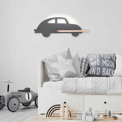 Iluminação de parede de criança LED com uma prateleira CAR LED/5W/230V cinzento/madeira