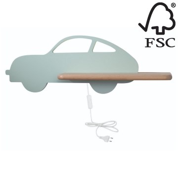 Iluminação de parede de criança LED com uma prateleira CAR LED/5W/230V verde/madeira