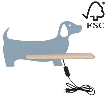 Iluminação de parede de criança LED com uma prateleira DOG LED/5W/230V azul/madeira