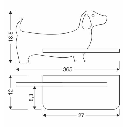 Iluminação de parede de criança LED com uma prateleira DOG LED/5W/230V preto/madeira