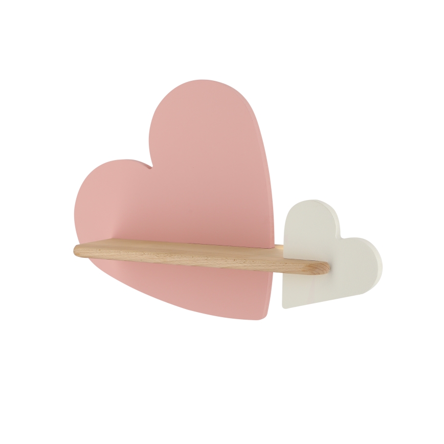 Iluminação de parede de criança LED com uma prateleira HEART LED/5W/230V rosa/branco/madeira