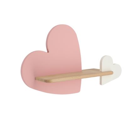 Iluminação de parede de criança LED com uma prateleira HEART LED/5W/230V rosa/branco/madeira