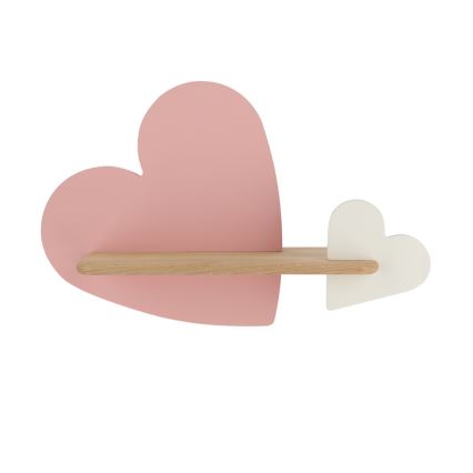 Iluminação de parede de criança LED com uma prateleira HEART LED/5W/230V rosa/branco/madeira
