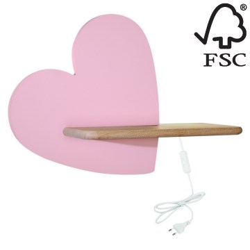 Iluminação de parede de criança LED com uma prateleira HEART LED/5W/230V rosa/madeira