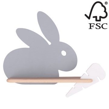 Iluminação de parede de criança LED com uma prateleira RABBIT LED/4W/230V cinzento/branco/madeira