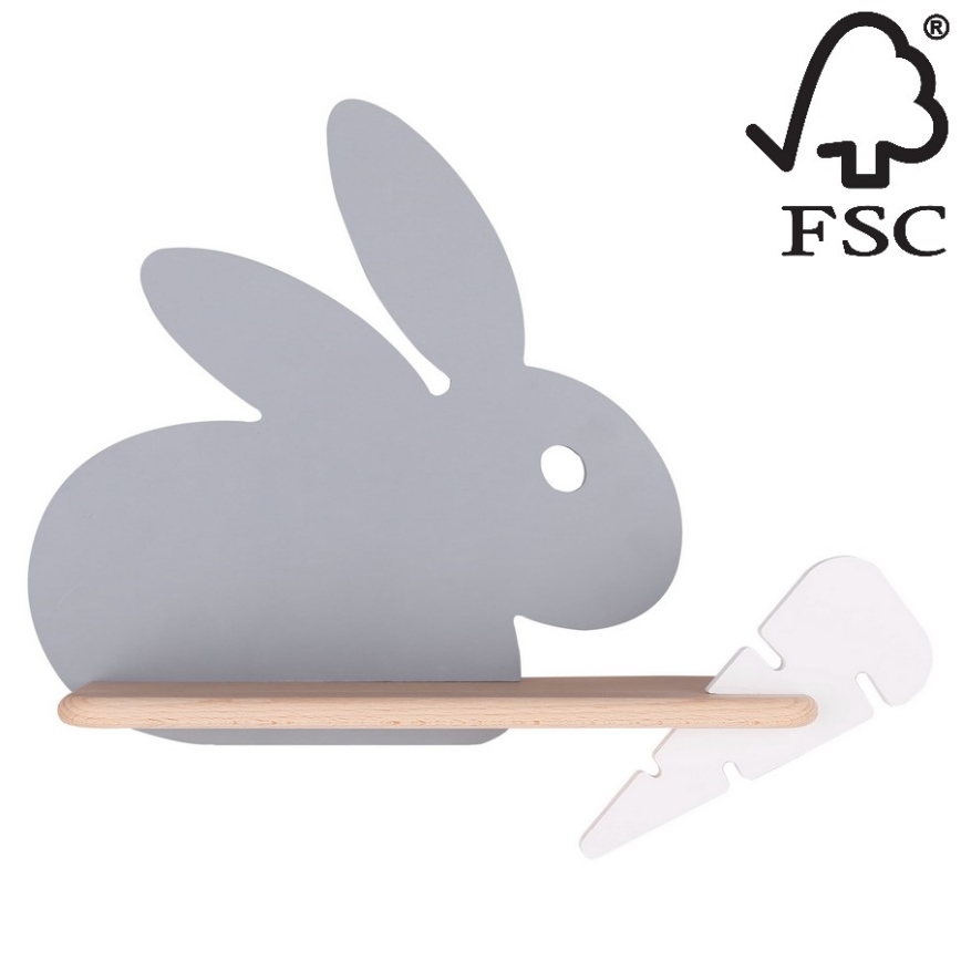 Iluminação de parede de criança LED com uma prateleira RABBIT LED/4W/230V cinzento/branco/madeira