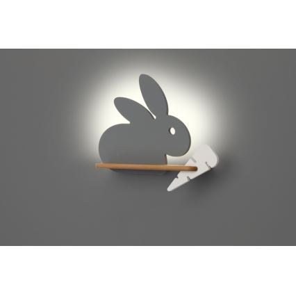 Iluminação de parede de criança LED com uma prateleira RABBIT LED/4W/230V cinzento/branco/madeira