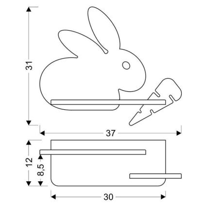 Iluminação de parede de criança LED com uma prateleira RABBIT LED/4W/230V cinzento/branco/madeira