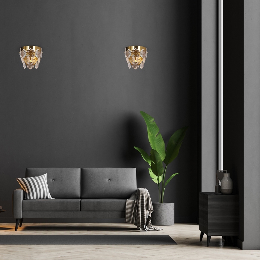 Iluminação de parede de cristal GRACE 2xE14/40W/230V dourada