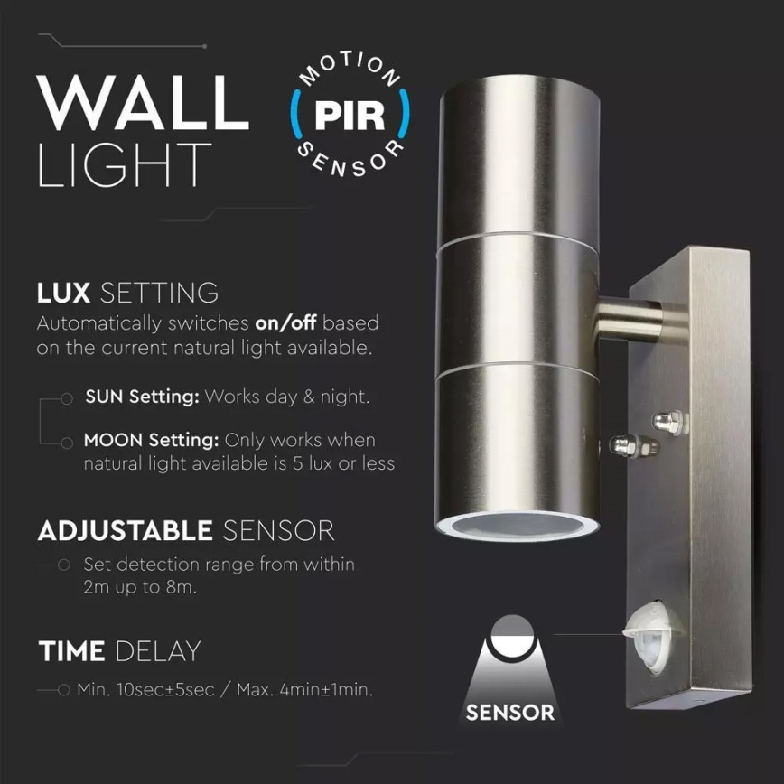 Iluminação de parede exterior com sensor 2xGU10/35W/230V IP44
