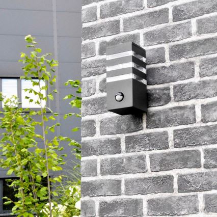 Iluminação de parede exterior com sensor TEKSAS 1xE27/12W/230V IP44 antracite