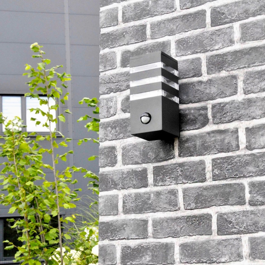 Iluminação de parede exterior com sensor TEKSAS 1xE27/12W/230V IP44 antracite