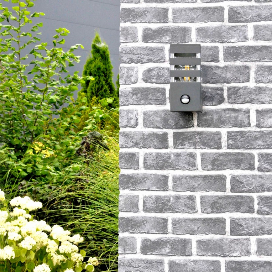 Iluminação de parede exterior com sensor TEKSAS 1xE27/12W/230V IP44 antracite