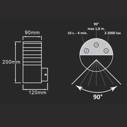 Iluminação de parede exterior com sensor TEKSAS 1xE27/12W/230V IP44 antracite