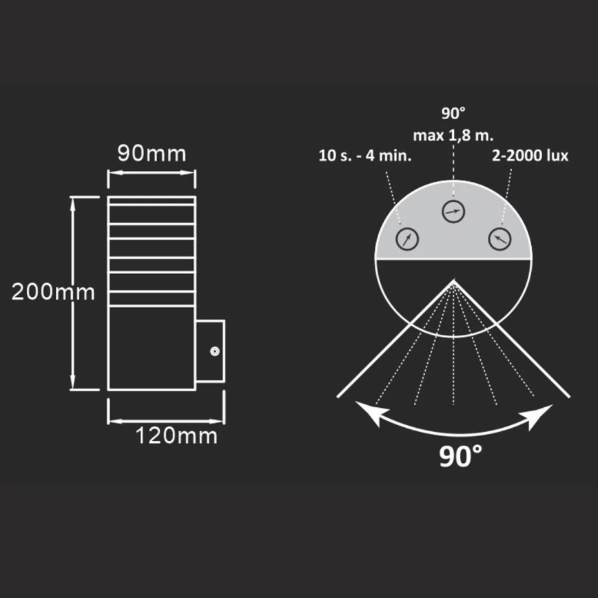 Iluminação de parede exterior com sensor TEKSAS 1xE27/12W/230V IP44 antracite