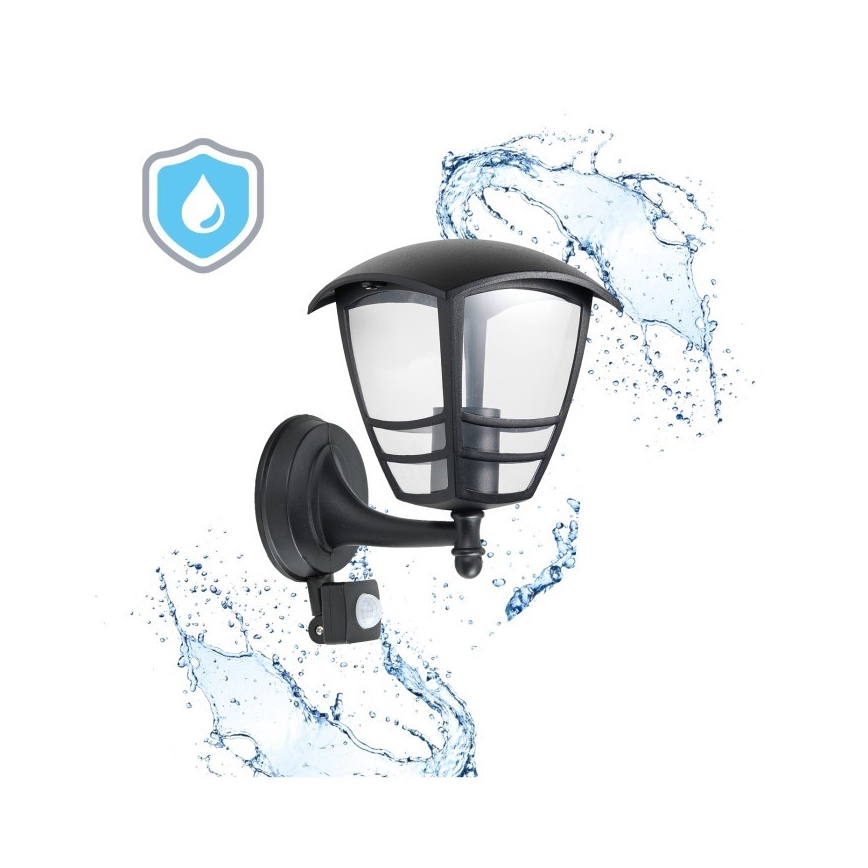 Iluminação de parede exterior com sensor TEVIO 1xE27/60W/230V IP54 preto