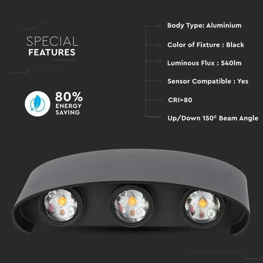 Iluminação de parede exterior LED 3xLED/6W/230V IP54 4000K preta