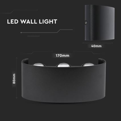 Iluminação de parede exterior LED 3xLED/6W/230V IP54 4000K preta