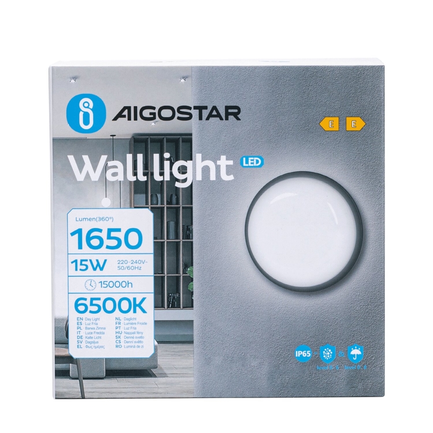Iluminação de parede exterior LED LED/15W/230V 6500K diâmetro 15,5 cm preto IP65