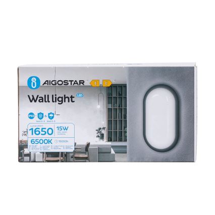 Iluminação de parede exterior LED LED/15W/230V 6500K preto IP65