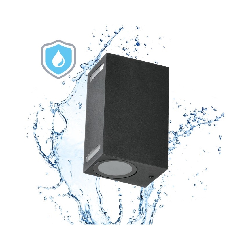Iluminação de parede exterior QUERK 2xGU10/35W/230V IP54 15 cm preto
