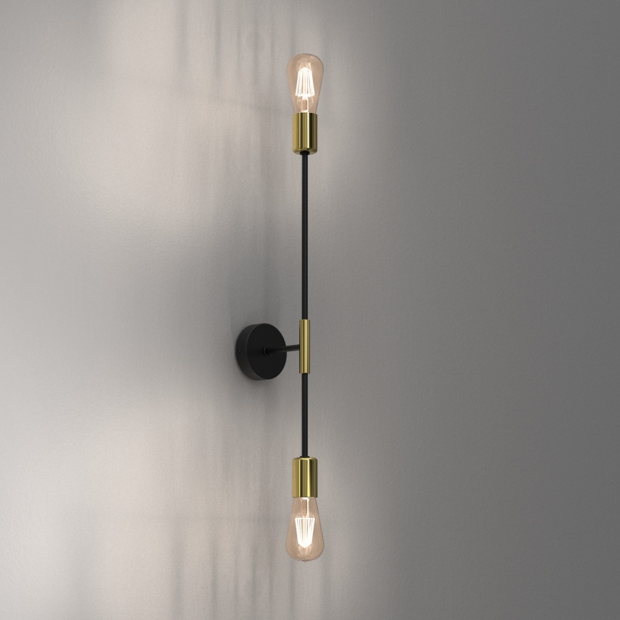 Iluminação de parede FLAME 2xE27/60W/230V preta/dourada