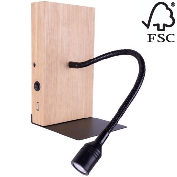 Iluminação de parede LECTOR LED/2,5W/230V USB carvalho – FSC certificado