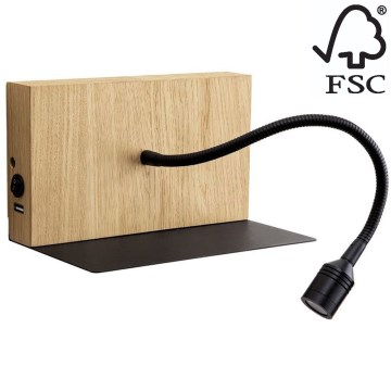 Iluminação de parede LED LECTOR LED/2,5W/230V USB carvalho – FSC certificado