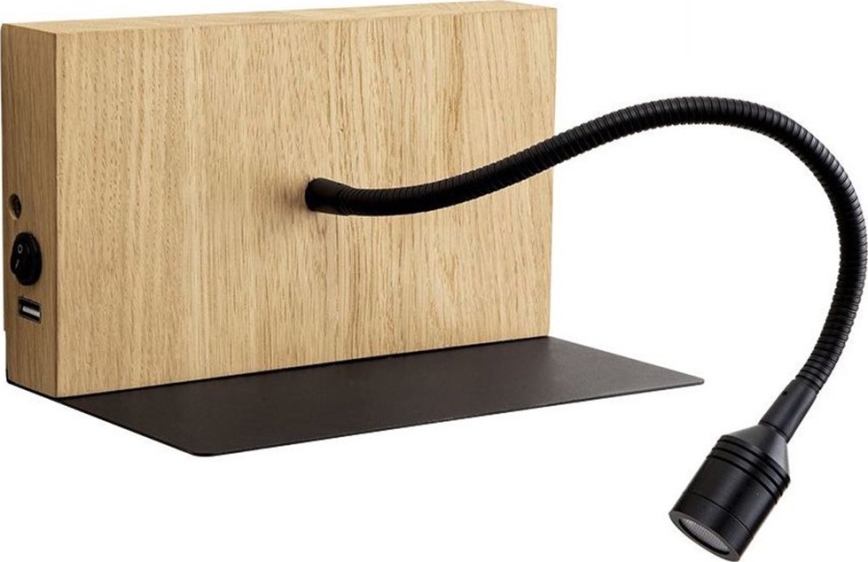 Iluminação de parede LED LECTOR LED/2,5W/230V USB carvalho