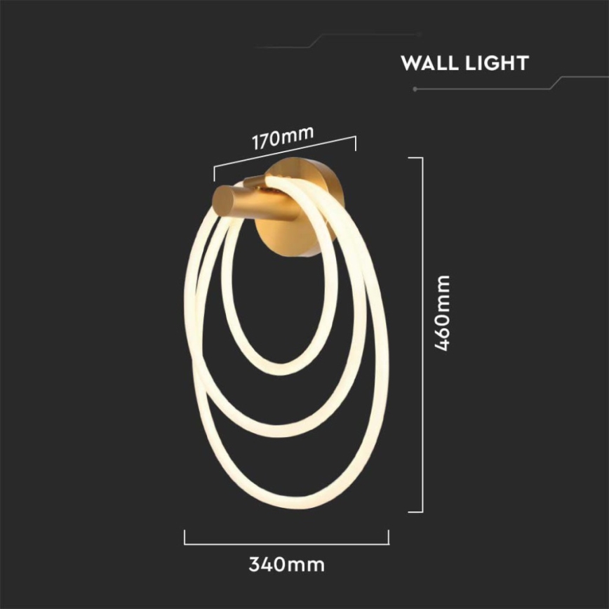 Iluminação de parede LED LED/37W/230V 3000K dourada