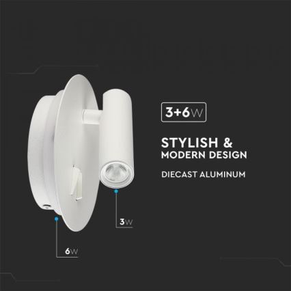 Iluminação de parede LED LED/3W/230V + LED/6W/230V 3000K branco