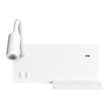 Iluminação de parede LED SHELF 1xLED/4W+1xLED/5W+1xLED/2W/230V + entrada USB Branca