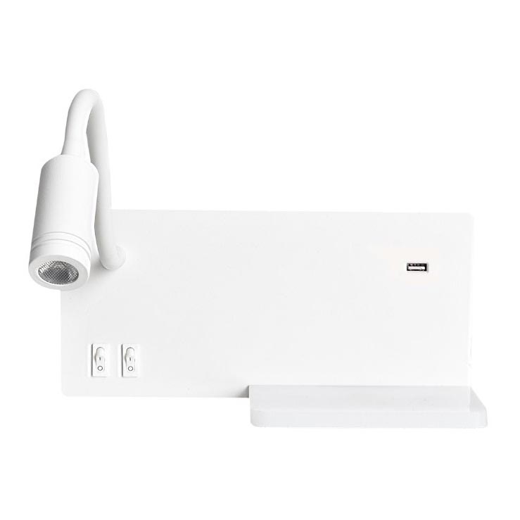 Iluminação de parede LED SHELF 1xLED/4W+1xLED/5W+1xLED/2W/230V + entrada USB Branca