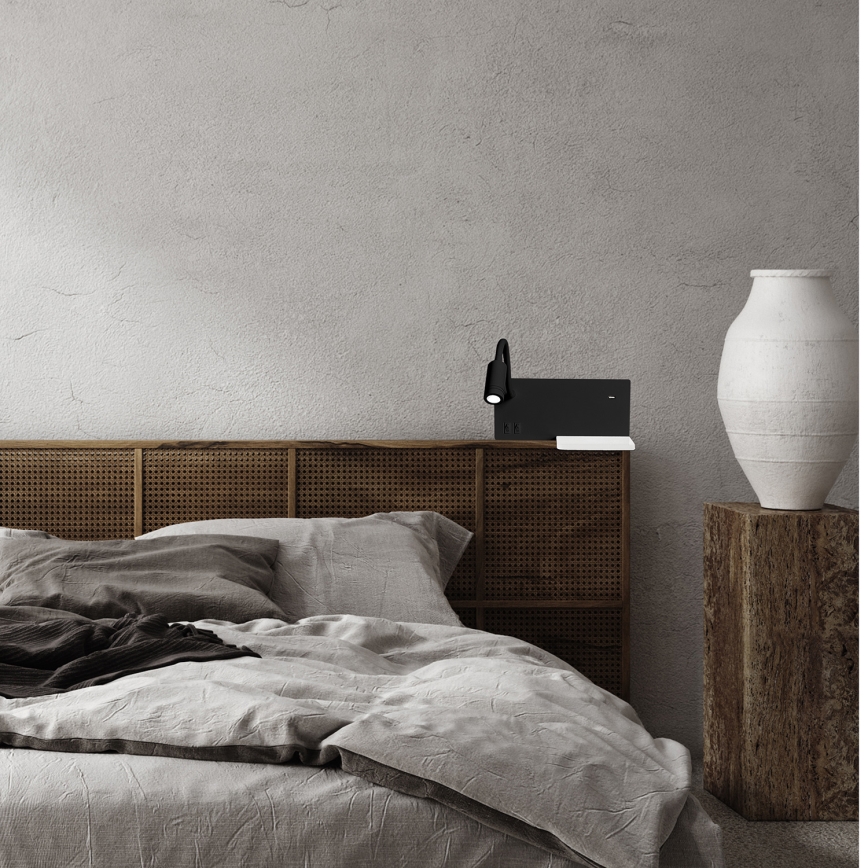 Iluminação de parede LED SHELF 1xLED/4W+1xLED/5W+1xLED/2W/230V preta