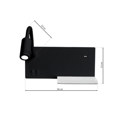 Iluminação de parede LED SHELF 1xLED/4W+1xLED/5W+1xLED/2W/230V preta