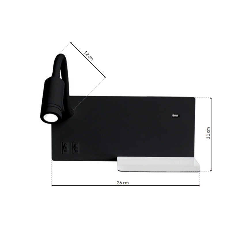 Iluminação de parede LED SHELF 1xLED/4W+1xLED/5W+1xLED/2W/230V preta
