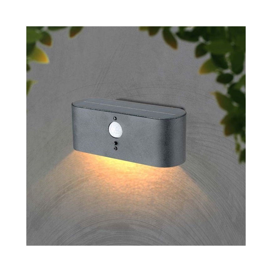 Iluminação de parede LED solar para exterior com sensor LED/2,5W/3,7V 3000K IP54 2000 mAh