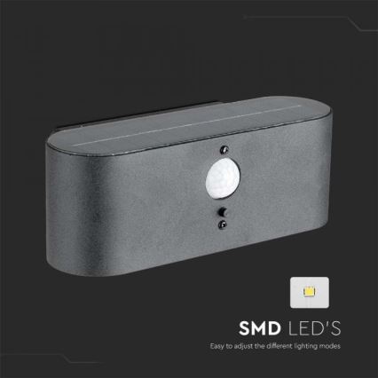 Iluminação de parede LED solar para exterior com sensor LED/2,5W/3,7V 3000K IP54 2000 mAh