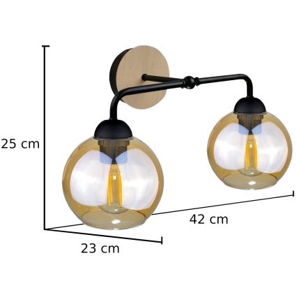 Iluminação de parede MELLE WOOD 2xE27/60W/230V